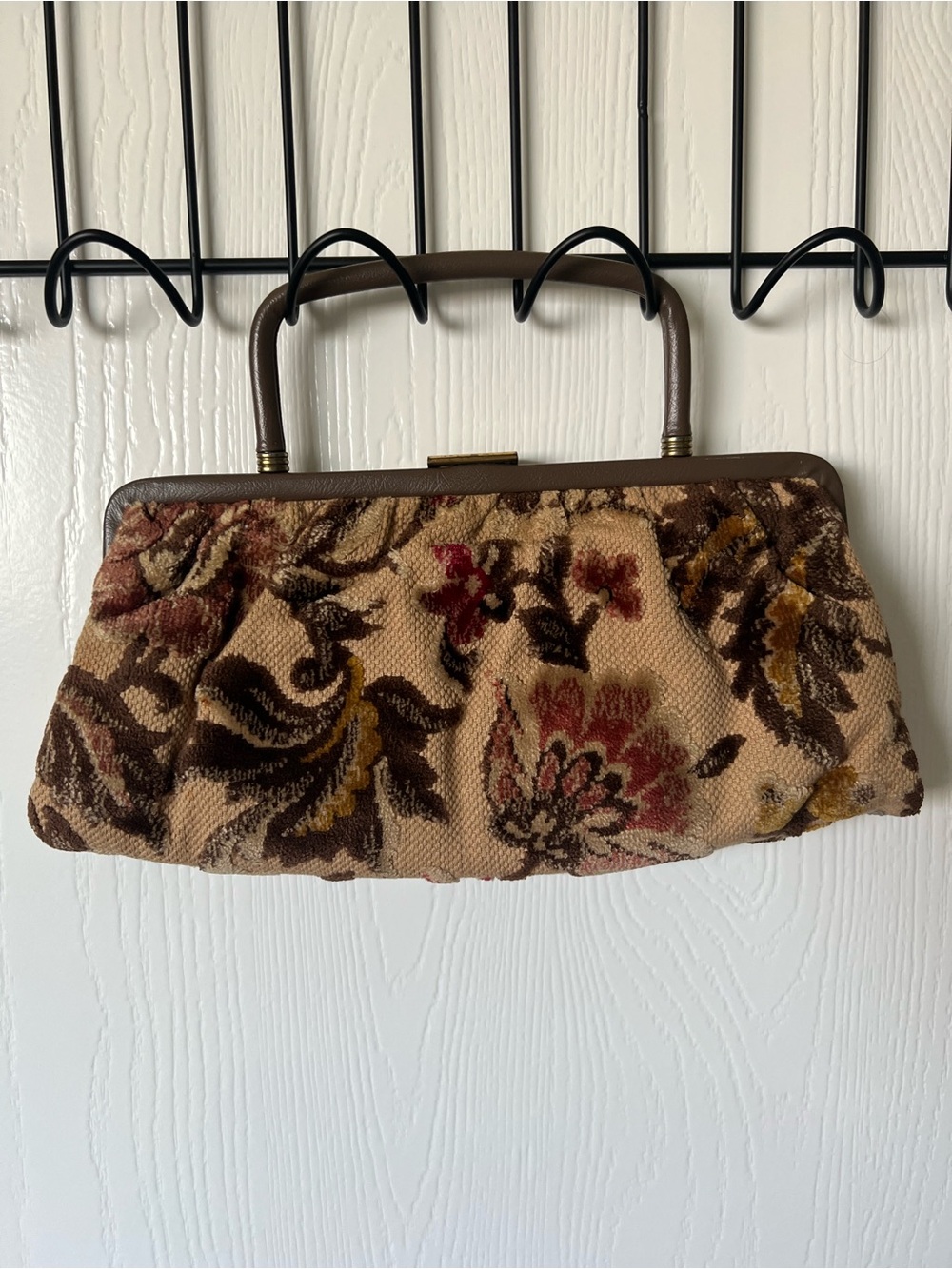 Vintage Garay Beige Floral Tapestry Handbag Made in USA 1960s